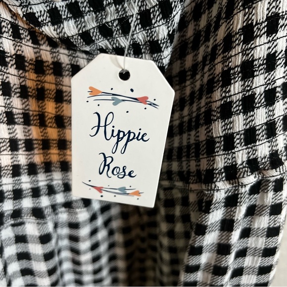 Hippie Rose Black White Gingham Tiered Spaghetti Strap Smocked shirt - Picture 6 of 6
